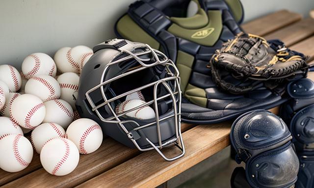 南丹市内の中学校野球部で使われる練習球と捕手防具セット